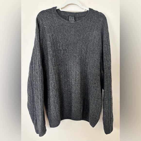 Jos. A Bank Oversized Dark Gray Cable Knit Slouchy Fisherman Lambs Wool Sweater - Picture 9 of 11